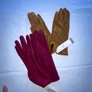 NWT 2 Pairs Women's Gloves - Burgundy and Mustard Tan